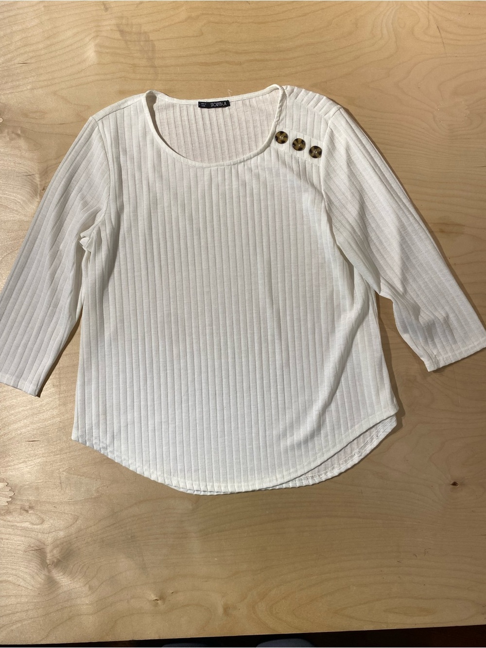 Storybuk White Ribbed Scoop-Neck Top with Shoulder Buttons Large (SB)